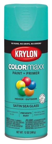 (image for) Krylon K05576007 Enamel Spray Paint, 12 oz Can, 25 sq-ft Coverage Area, Acrylic Base, Sea Glass, Exterior, Interior