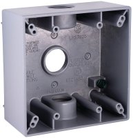 (image for) Hubbell 5341-0 Weatherproof Box, 3-Outlet, 2-Gang, Aluminum, Gray, Powder-Coated, Horizontal/Vertical