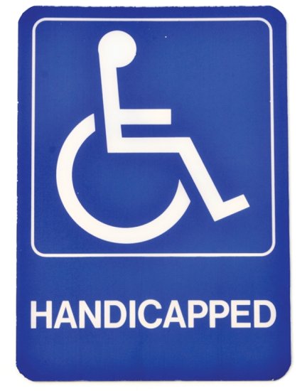(image for) Hy-Ko D-17 Graphic Sign, Rectangular, HANDICAPPED, White Legend, Blue Background, Plastic, 5 in W x 7 in H Dimensions