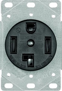 (image for) Eaton Cooper Wiring 1257-SP Power Receptacle, Flush Mounting, 3-Pole, 125/250 V, 30 A, NEMA: NEMA 14-30R, Black