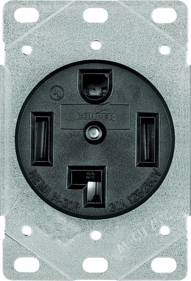 (image for) Eaton Cooper Wiring 1257-SP Power Receptacle, Flush Mounting, 3-Pole, 125/250 V, 30 A, NEMA: NEMA 14-30R, Black