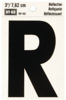 (image for) Hy-Ko RV-50/R Reflective Letter, 2-1/2 in W x 4 in H Dimensions, Character: R, 3 in H Character, Black Character, Vinyl