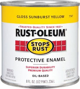 (image for) Rust-Oleum Stops Rust 7747730 Enamel Paint, Oil, Gloss, Sunburst Yellow, 0.5 pt, Can, 50 to 90 sq-ft/qt Coverage Area