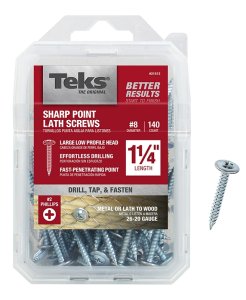 (image for) Teks 21512 Lath Screw, #8 Thread, Truss Head, Phillips Drive, Sharp Point, Steel, Zinc, 140 PK