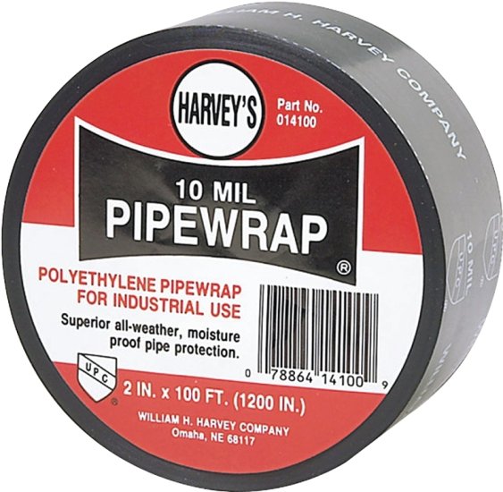 (image for) Harvey 14100 Pipe Wrap, 100 ft L, 2 in W, 10 mil Thick, Black