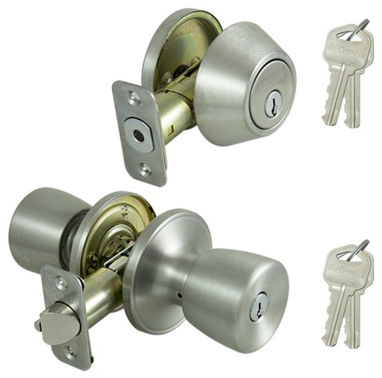 (image for) ProSource BS621BRA4F Deadbolt and Entry Lockset, Turnbutton Lock, Tulip Design, Stainless Steel, 3 Grade