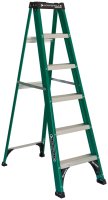 (image for) Louisville FS4006 Step Ladder, 6 ft H, Type II Duty Rating, Fiberglass, 225 lb, 5-Step, 124 in Max Reach