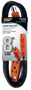 (image for) PowerZone OR890708 Extension Cord, 8 ft L, Grounded Plug, 3 -Outlet, Receptacle Outlet, 15 A, 125 V