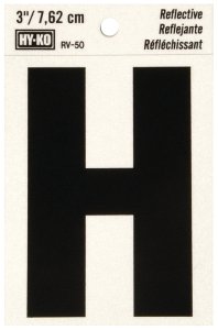 (image for) Hy-Ko RV-50/H Reflective Letter, 2-1/2 in W x 4 in H Dimensions, Character: H, 3 in H Character, Black Character, Vinyl