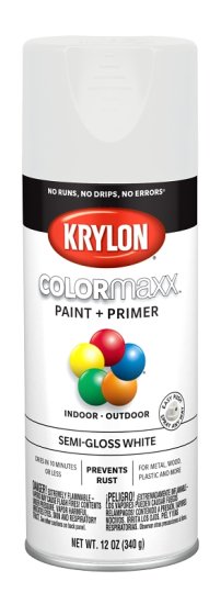 (image for) Krylon K05580007 Enamel Spray Paint, 12 oz Can, 25 sq-ft Coverage Area, Acrylic Base, Semi-Gloss, White