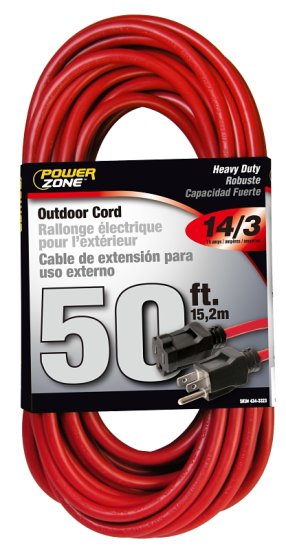 (image for) PowerZone OR514730/506730 Extension Cord, 14 AWG Cable, 50 ft L, 125 V, Red