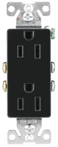 (image for) Eaton Wiring Devices 1107-9BK-BOX Duplex Receptacle, PVC, Black, 2-Pole, 15 A, 125 V, Back, Side Wiring, NEMA: 5-15R