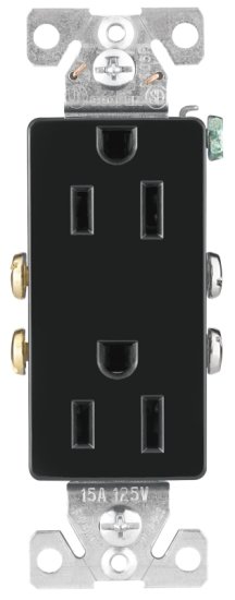 (image for) Eaton Wiring Devices 1107-9BK-BOX Duplex Receptacle, PVC, Black, 2-Pole, 15 A, 125 V, Back, Side Wiring, NEMA: 5-15R