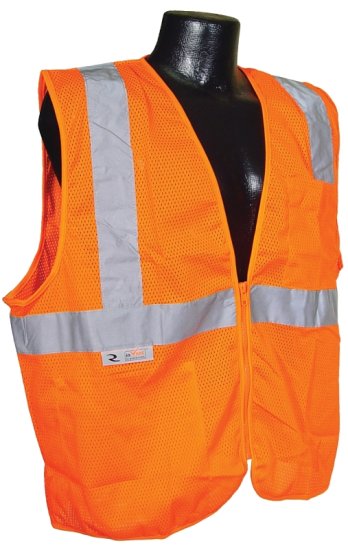 (image for) Radians SV2ZOM-XL Economical Safety Vest, XL, Unisex, Fits to Chest Size: 28 in, Polyester, Orange/Silver, Zipper