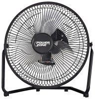 (image for) PowerZone VF-9N High-Velocity Fan, 120 VAC, 9 in Dia Blade, 3-Blade, 3-Speed, 180 deg Rotating, Black