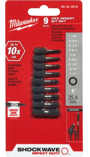 (image for) Milwaukee 48-32-4616 Insert Bit Set, 9-Piece, Steel