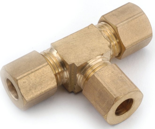 (image for) Anderson Metals 750064-04 Pipe Tee, 1/4 in, Compression, Brass, 300 psi Pressure