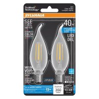 (image for) Sylvania 40791 Natural LED Bulb, Decorative, 350 Lumens, 4 W, B10 Bent Tip Lamp, 40 W Equivalent, E12 Lamp Base, Clear