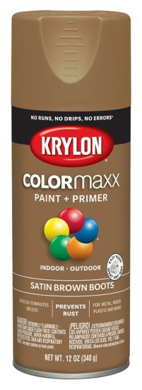 (image for) Krylon K05559007 Enamel Spray Paint, 12 oz Can, 25 sq-ft Coverage Area, Acrylic Base, Satin, Brown Boots