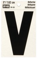 (image for) Hy-Ko RV-50/V Reflective Letter, 2-1/2 in W x 4 in H Dimensions, Character: V, 3 in H Character, Black Character, Vinyl